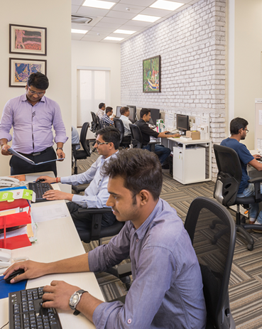 Development team working in office